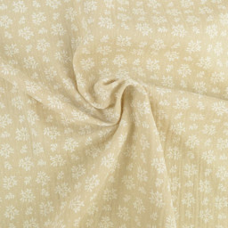 Tissu Double gaze Meesya coton motif fleurs fond lin - OEKO TEX