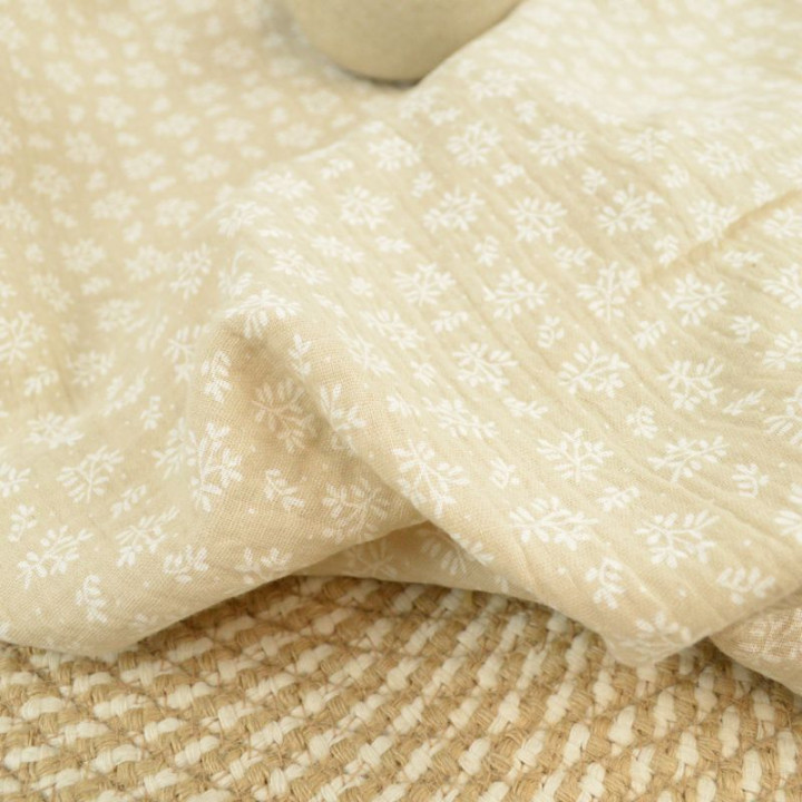 Tissu Mousseline Double Gaze Coton Fleurs Bleues - 50x130cm, Oeko-Tex, Pologne