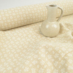 Tissu Double gaze Meesya coton motif fleurs fond lin - oeko tex