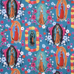 Tissu catholique coton Vierge Marie et fleurs