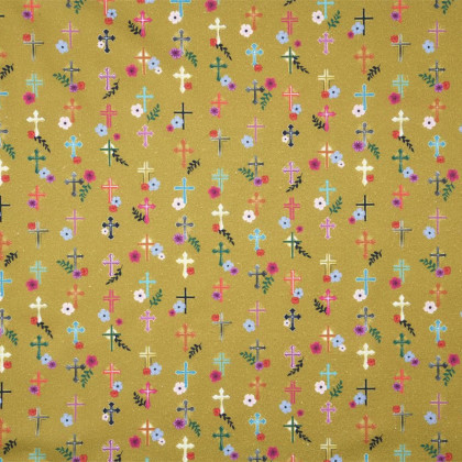 Tissu catholique Cruz en coton motif croix et fleurs