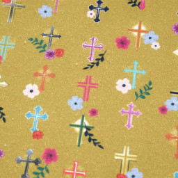 Tissu catholique Cruz en coton motif croix et fleurs