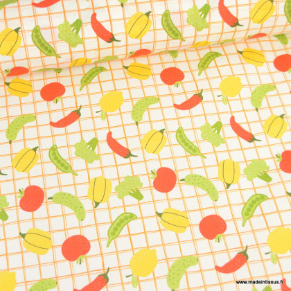 Tissu coton Enduit motifs fruits et légumes divers