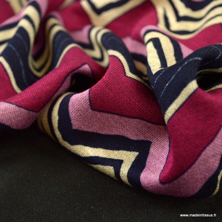 Tissu Jersey milano lourd motif graphique rose et noir