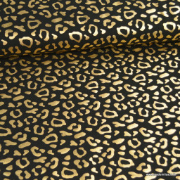 Tissu jersey noir motif léopard glitter doré
