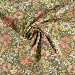 Popeline Poppy motifs fleurs vintage vert pickle - oeko tex
