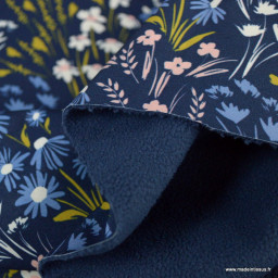 Tissu Softshell Poppy motifs fleurs fond bleu marine - oeko tex