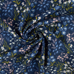 Tissu Softshell Poppy motifs fleurs fond bleu marine - oeko tex