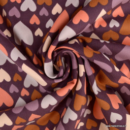 Tissu velours milleraies Poppy motif coeurs fond aubergine - oeko tex