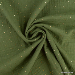 Tissu Double gaze coton Glitter à pois or coloris vert fougère - oeko tex
