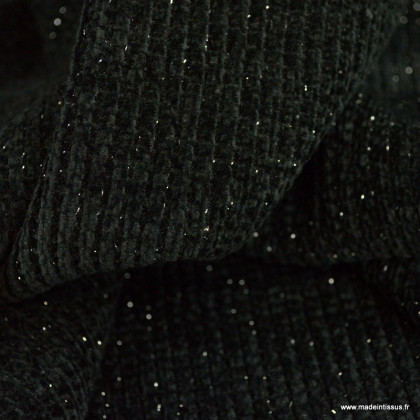 Tissu maille chenille lurex coloris noire