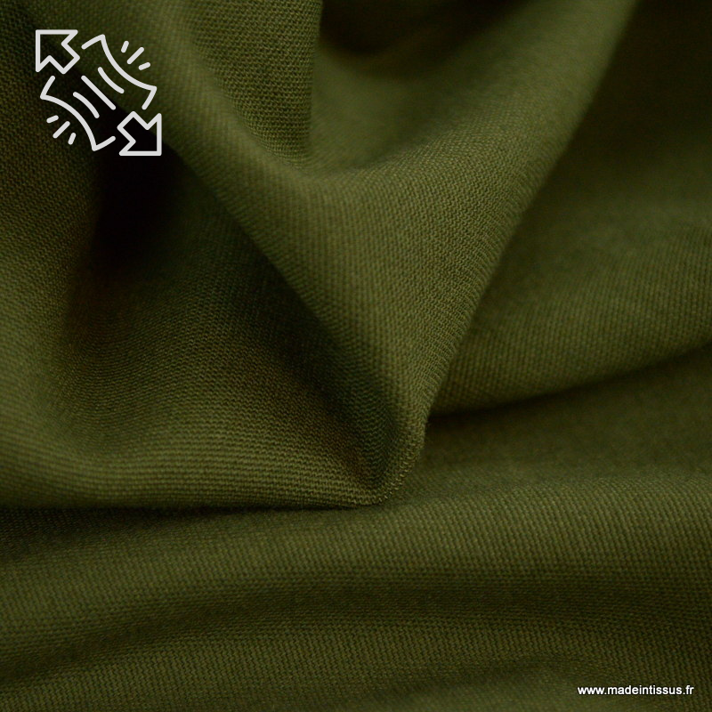 Tissu sergé stretch type chino coloris vert kaki - oeko tex
