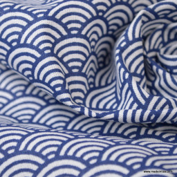 Tissu coton Enduit motif Sushis Indigo