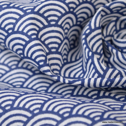 Tissu coton Enduit motif Sushis Indigo