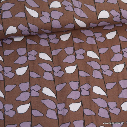 Tissu sergé de Viscose motifs abstrait fond aubergine