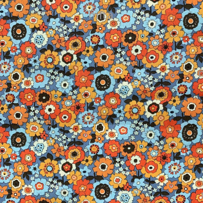 Tissu coton Popette motif fleurs vintage gris et orange - Oeko tex