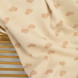 Tissu jersey nid d'abeille Fobya motifs coeurs fond lin - oeko tex
