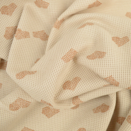 Tissu jersey nid d'abeille Fobya motifs coeurs fond lin - oeko tex