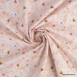 Tissu coton Soye motif fleurs fond rosé - oeko tex