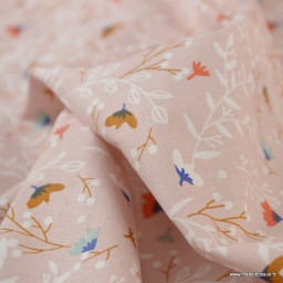 Tissu coton Soye motif fleurs fond rosé - oeko tex