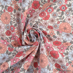 Tissu coton Brigitte fleurs roses - oeko tex