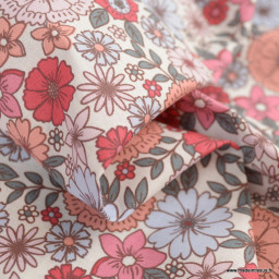 Tissu coton Brigitte fleurs roses - oeko tex