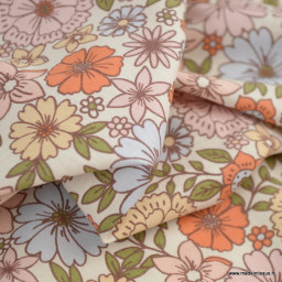 Tissu coton Brigitte fleurs tilleul et vanille - oeko tex