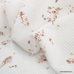 Tissu jersey nid d'abeille Lizia motifs fleurs fond blanc - oeko tex