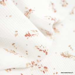 Tissu jersey nid d'abeille Lizia motifs fleurs fond blanc - oeko tex