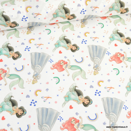 Tissu Disney en coton motif Princesses Disney Jasmine, Cendrillon et Arielle - Oeko tex
