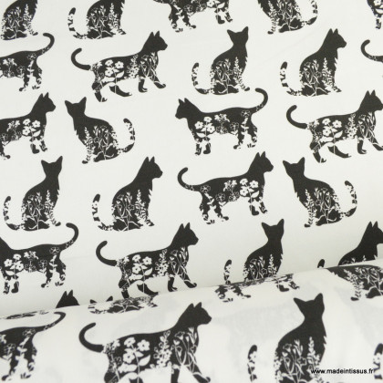 Toile demi natté motifs chats noir et blanc