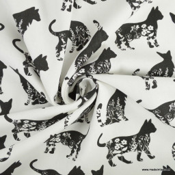 Toile demi natté motifs chats noir et blanc
