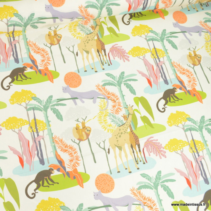 Toile demi natté Africa motifs animaux de la Jungle