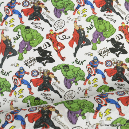 Tissu Cretonne coton Marvel Mania Avengers et Hulk - oeko tex