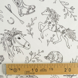 Tissu à colorier Garance motifs chevaux thème équitation - Oeko tex