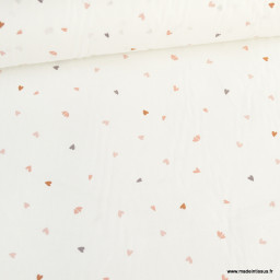 Tissu cretonne coton Coreo motifs coeurs pêche fond blanc - oeko tex