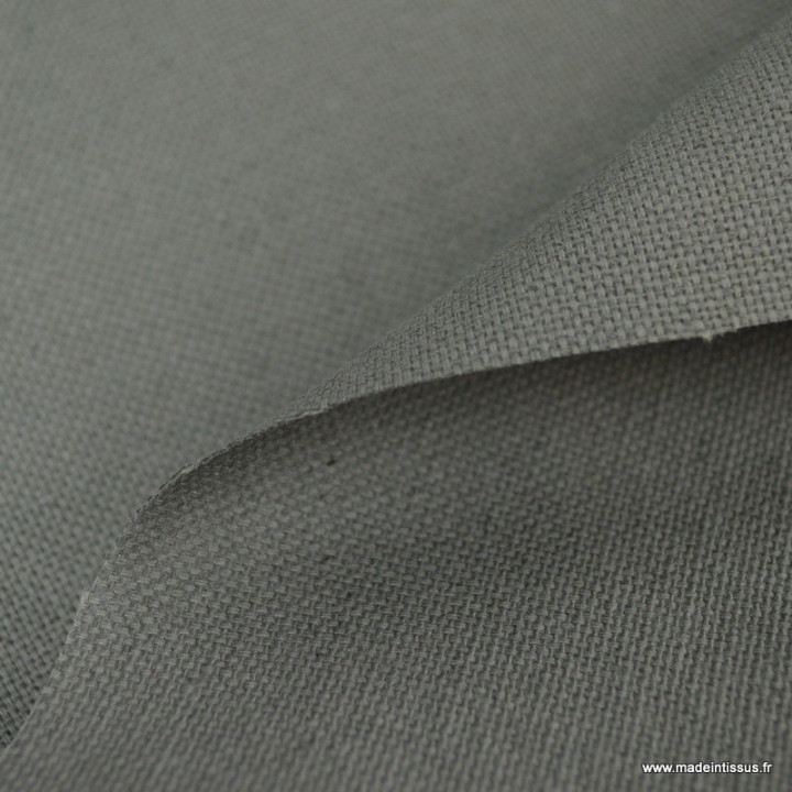 Tissu toile épaisse enduite en coton lin coloris gris anthracite