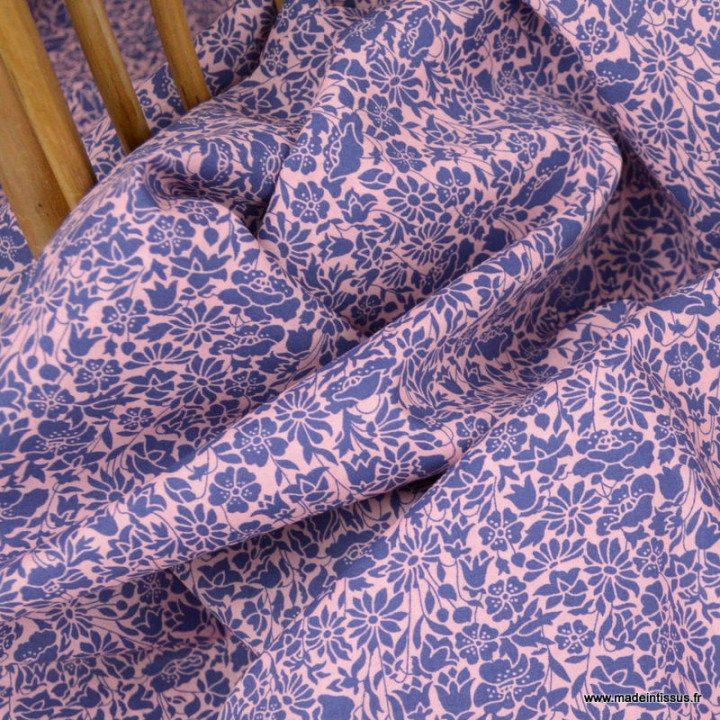 Tissu Liberty Tana Lawn - Meadowland rose et violet - oeko tex