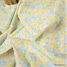 Tissu Liberty Tana Lawn - Meadowland jaune et rose - oeko tex