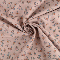 Sergé de coton Jeanne-Marie à petites fleurs fond rose - oeko tex