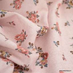 Sergé de coton Joséphine à petites fleurs fond rose - oeko tex