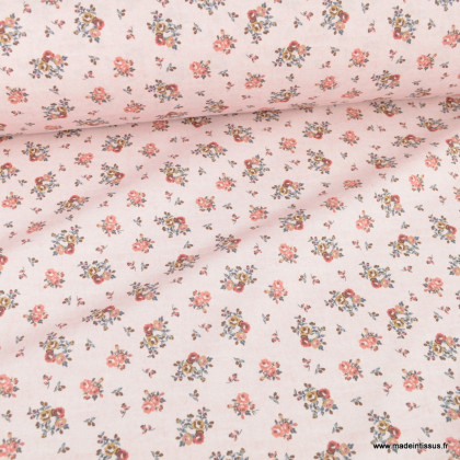 Sergé de coton Joséphine à petites fleurs fond rose - oeko tex