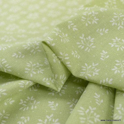 Tissu coton Meesya fleurs fond vert tilleul - oeko tex