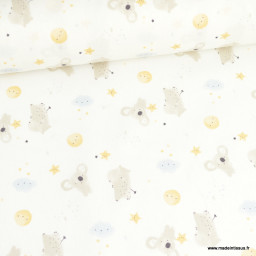 Tissu Coton Zipopo motif koalas et hippopotames bleu - oeko tex