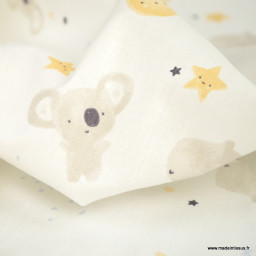 Tissu Coton Zipopo mixte motif koalas et hippopotames - OEKO TEX