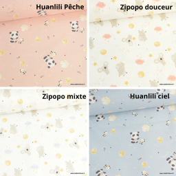 Tissu Coton Zipopo mixte motif koalas et hippopotames - OEKO TEX