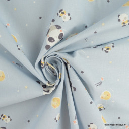 Tissu Coton Huanlili motif pandas fond ciel - oeko tex