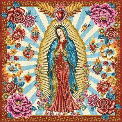Carré / panneau en jacquard Guadalupe Vierge Marie fond bleu