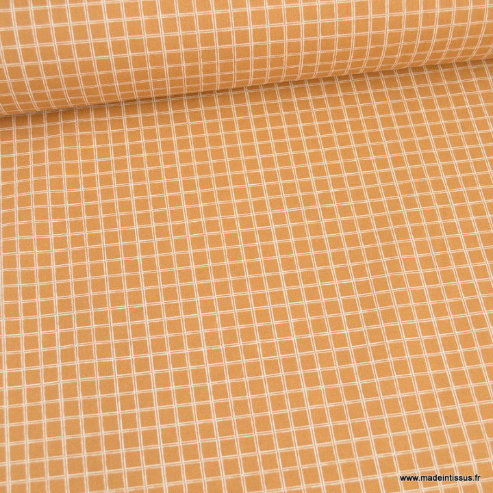 Tissu coton Enduit Jules à carreaux coloris cassonade