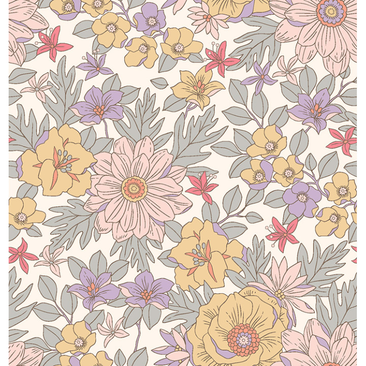 Tissu coton Lolita motif fleurs mauve - Oeko tex